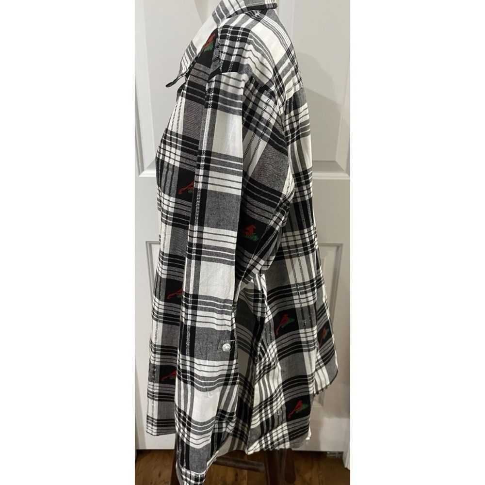 Collections Etc Button Up Plaid Shirt Women's XXL Red Embroidered Birds Holidays - Picture 5 of 7